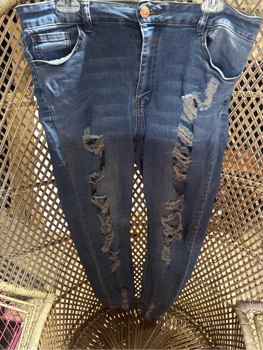 Abercrombie & Fitch Ripped Mid-Dark Blue Skinny Jeans